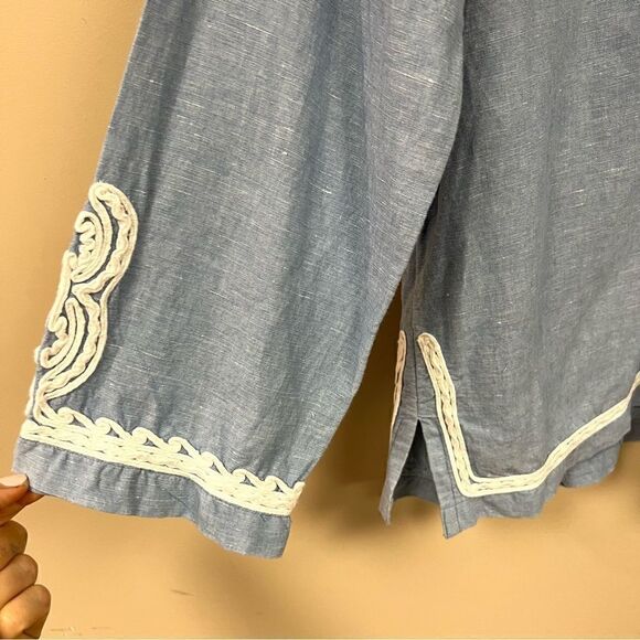 Point Sur linen/cotton blend embroidered top size L - Picture 3 of 9